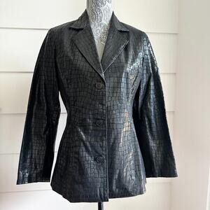 Black Leather Embossed Crocodile Blazer by Dialogue size XS